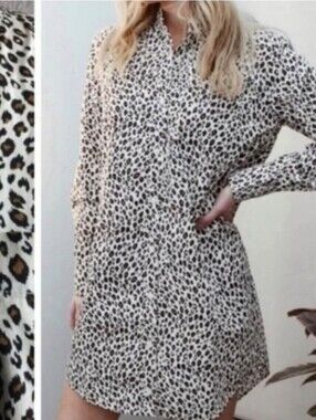 CURRENT/ELLIOTT Leopard Print Shirt Dress 100% Cotton XS